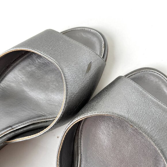 Authentic CHANEL Pearl CC Logo Silver Leather 2016 Wedge Sandals 38.5C 8 - Picture 9 of 15